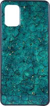 Shop4 - Samsung Galaxy A41 Hoesje - Zachte Back Case Marmer en Goud Flakes Groen