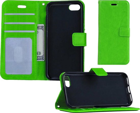 Hoes voor iPhone SE 2020 Hoesje Wallet Case Bookcase Hoes Lederen Look -  Groen | bol.com