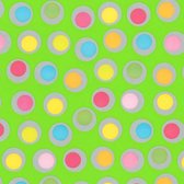 Inpakpapier Groen + multicolour stippen 30cm x 200mtr