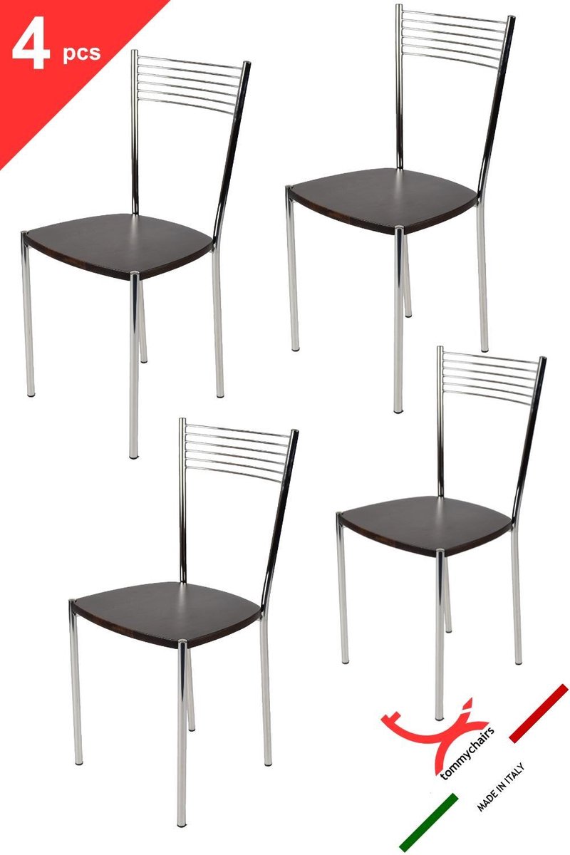 Tommychairs Elegance - Eetkamerstoelen - Set van 4 - Chroom & Bruin - Hout