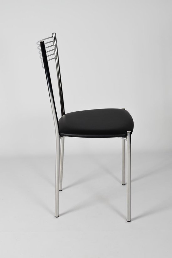 Tommychairs - Ensemble de 4 chaises modernes modèle Elegance. Très approprié pour la cuisine, la salle à manger, mais aussi pour la restauration. Structure en acier chromé avec assise de chaise en similicuir noir
