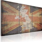 Schilderijen Op Canvas - Schilderij - Kaart van Groot-Brittannië - triptiek 90x60 - Artgeist Schilderij