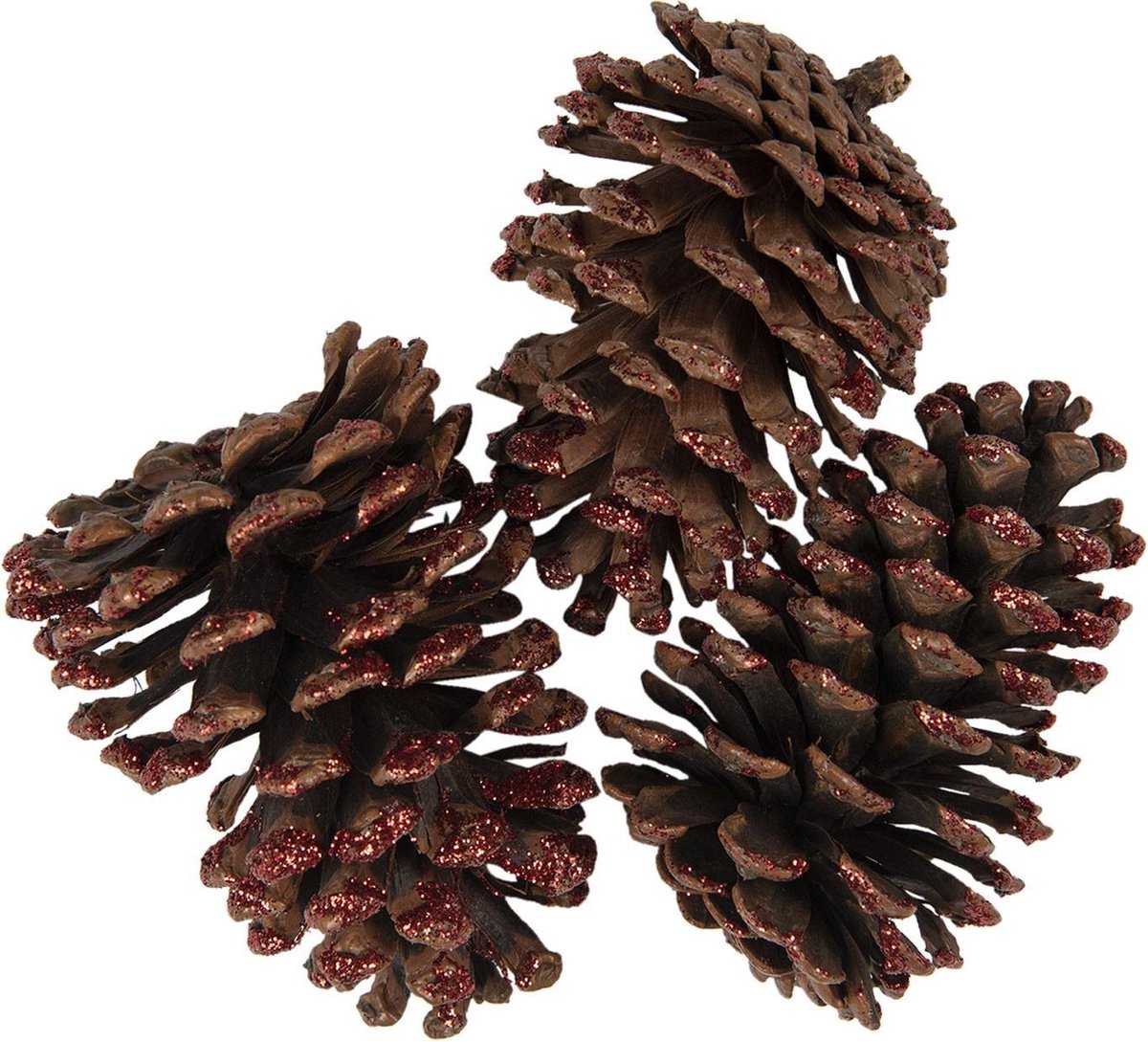 Clayre & Eef Decoratie Dennenappel Set van 3 8/10 cm Bruin Hout