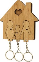 MiMi Innovations® Sleutelhouder van hout met 3 sleutelhangers - Sleutelrek - Wandmontage - Decoratief - Familie met Dochter