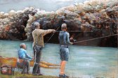 3D art Metaalschilderij - schilderij - wanddecoratie - Samen gaan vissen - 120x80