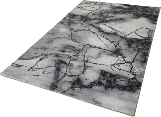 Flycarpets Carrara Modern Vloerkleed - Marmer Design - Kleur: Grijs - Afmeting: 160x230 cm