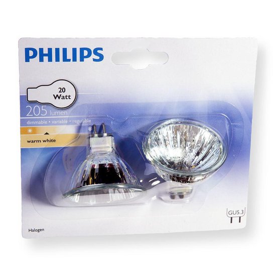 Philips Dimbare Halogeenspots GU5.3 fitting - 20W - Dimbaar Warm wit licht  - 2 GU5.3... | bol.com