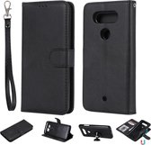 Voor LG G8 ThinQ Effen kleur Horizontale Flip Beschermhoes met houder & kaartsleuven & portemonnee & fotolijst & lanyard (zwart)
