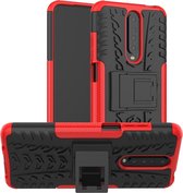 Voor Xiaomi Redmi K30 Tire Texture Shockproof TPU + PC beschermhoes met houder (rood)