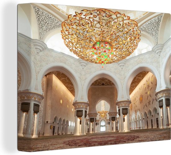 Kroonluchter het plafond binnen in de Sjeik Zayed Moskee canvas 80x60 cm - Foto... | bol.com