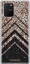 Samsung S10 Lite hoesje siliconen - Chevron luipaard | Samsung Galaxy S10 Lite case | zwart | TPU backcover transparant