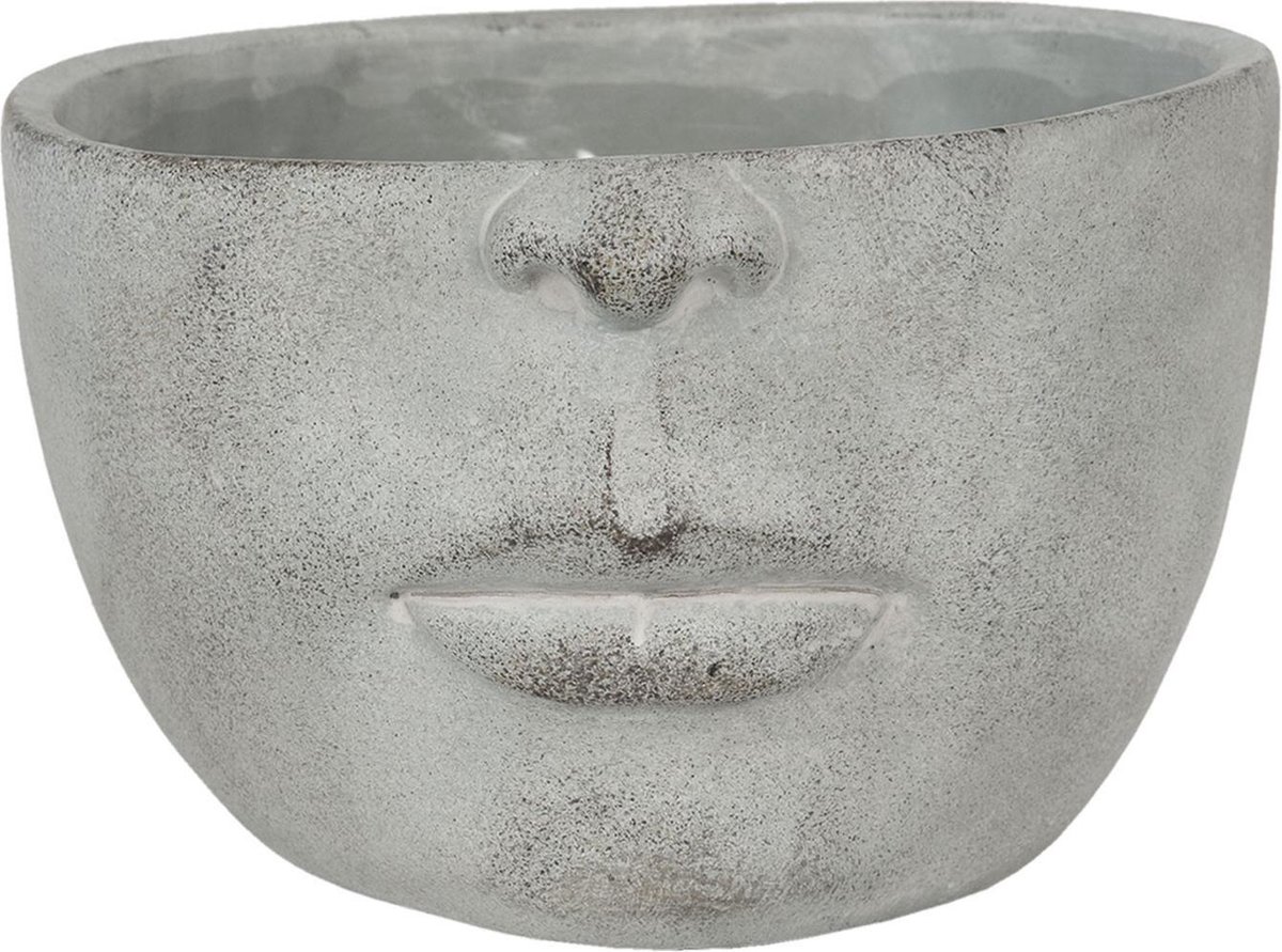 Bloempot voor Binnen – Grijs Gezicht – Rustieke Pot – 24x23x15 cm – Gezichtmotief