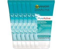 Garnier PureActive Reinigingsgel Anti-Eters voor een Gemengde Huid - Tegen mee-eters & verstopte poriën - 6 x 150 ml - Voordeelverpakking