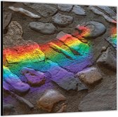 Dibond –Rotsen met regenboogstralen– 100x100 Foto op Aluminium (Met ophang)