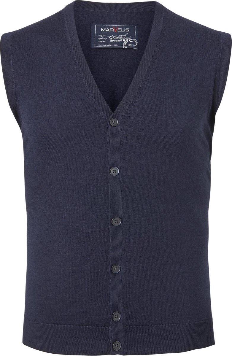 MARVELIS heren vest mouwloos - wol - V-hals - donkerblauw - Maat: M