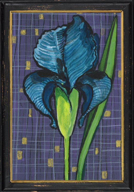 Lijst hout zwart met blauwe Iris - reproductie van Kittie Markus