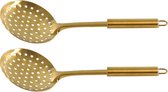 2x RVS schuimspatels/schuimspanen goud 32 cm - Koken - Keukengerei - Zeeflepel 2 stuks