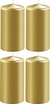 4x Metallic gouden cilinderkaarsen/stompkaarsen 6 x 8 cm 27 branduren - Geurloze kaarsen metallic goud - Woondecoraties