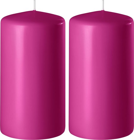 2x Fuchsia roze cilinderkaarsen/stompkaarsen 6 x 15 cm 58 branduren - Geurloze kaarsen fuchsia roze - Woondecoraties