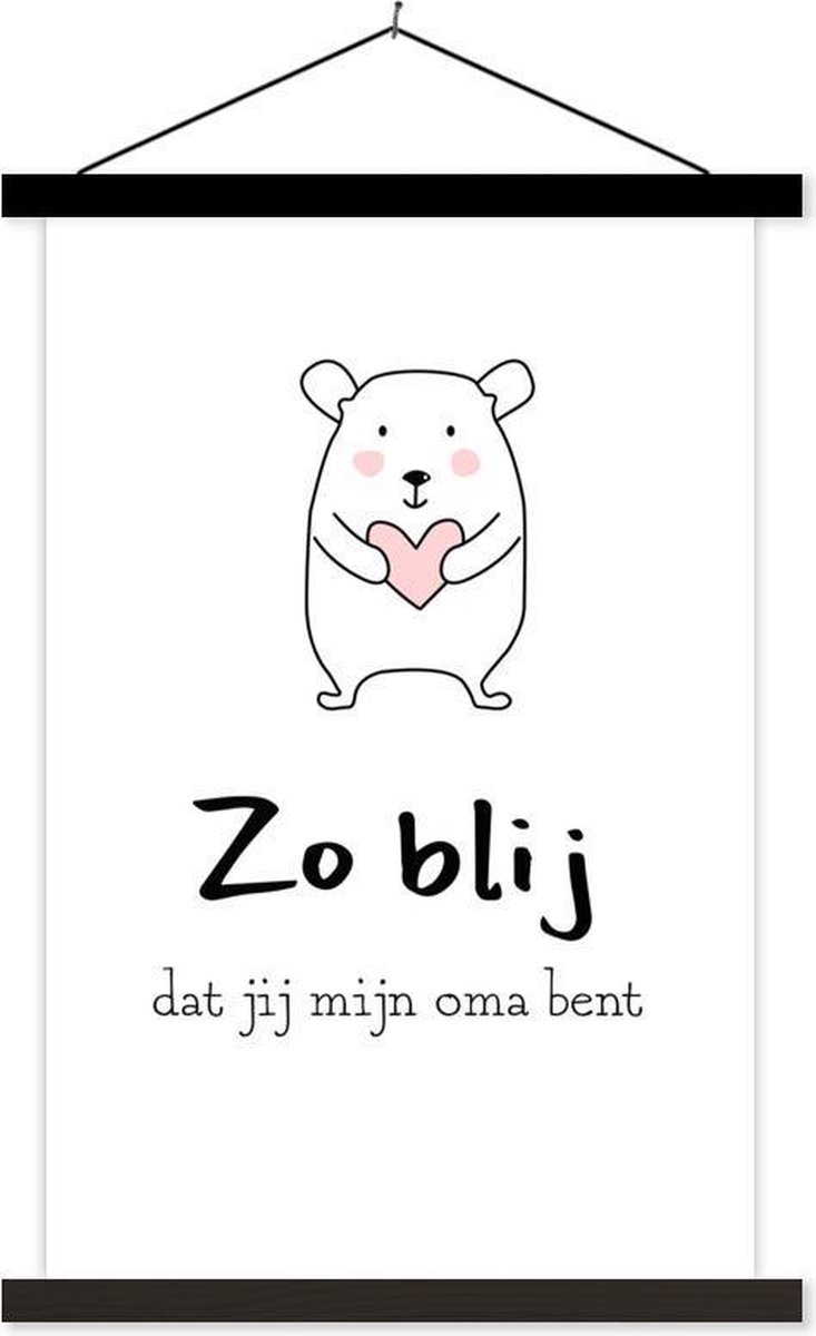 Moederdag presentje voor oma – Zo blij dat jij mijn oma bent – wit textielposter schoolplaat 120x180 cm - Foto print op textielposter (wanddecoratie woonkamer/slaapkamer) XXL / Groot formaat!