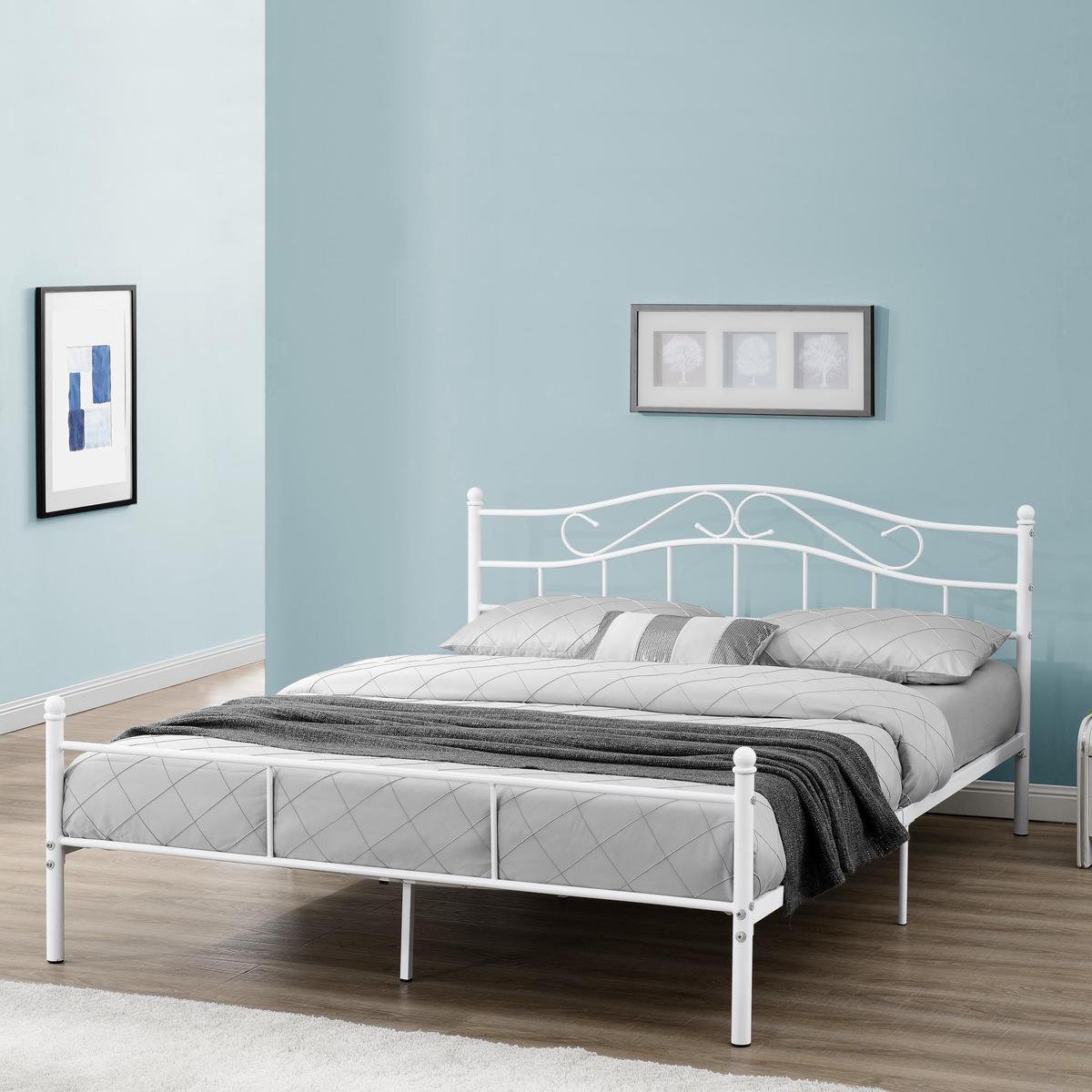 en.casa Florenz Metalen-frame bed met lattenbodem- wit - 200x160cm