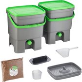 Skaza Bokashi Organko keukencompostbak van gerecycled plastic | 2x 16 L | Starter Set voor keukenafval en compostering | met EM zemelen 1 kg