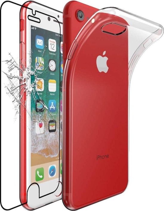 iPhone SE 2 2020 Hoesje - Soft TPU Siliconen Case & 2X Tempered Glas Combi  - Transparant | bol.com