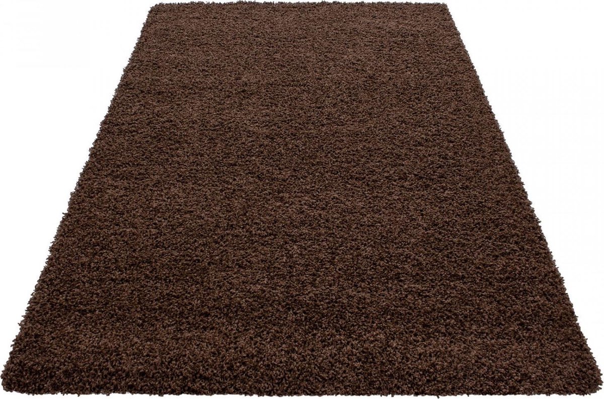 Rond Loca Shaggy Vloerkleed - Modern Uni Effen - Bruin Hoogpolig 240 Cm Rond
