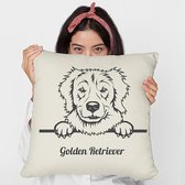 Sierkussen - Golden Retriever Eigen Naam - Wit - 45 Cm X 45 Cm