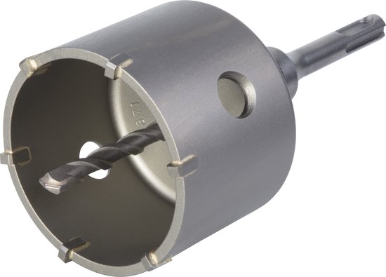 Metaal met wolfcraft SDS plus gatenzaag met boor, diameter 76mm. Inclusief centrale boor.