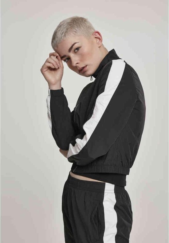 Urban Classics - Short Striped Crinkle Trainings jacket - XS - Zwart/Wit