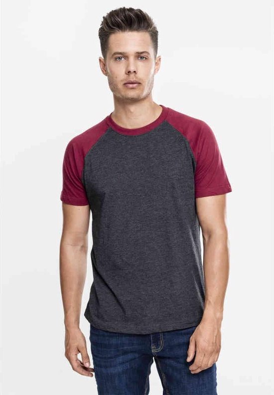 Urban Classics - Raglan Contrast Heren T-shirt - L - Grijs/Rood