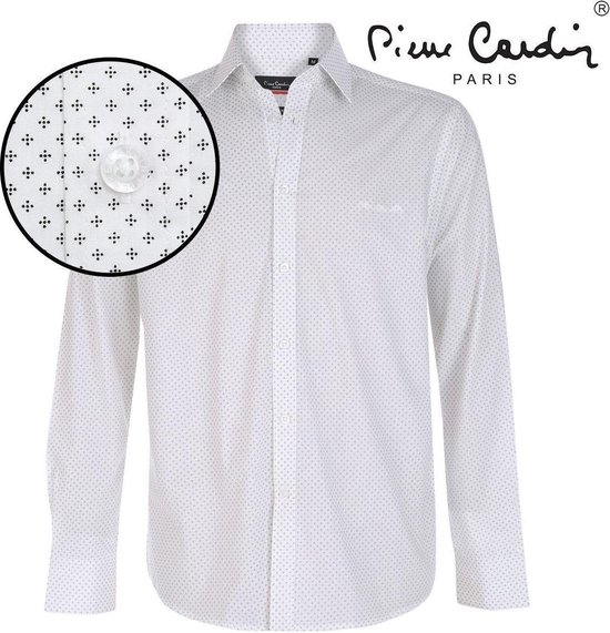Pierre Cardin - Heren Overhemd - Stretch - Geo - Wit - Zwart | bol.com