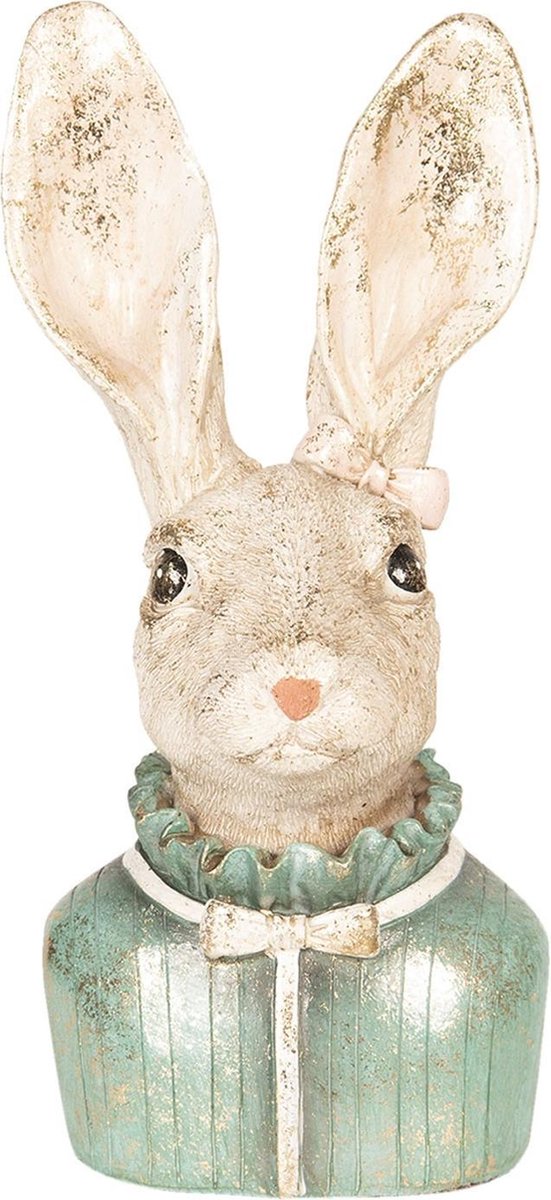 Clayre & Eef Beeld Konijn 17 cm Beige Groen Polyresin