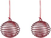 2x Kersthangers rode spiraal ballen 13 cm - rode kerstboomversiering/kerstversiering