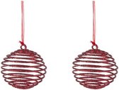2x Kersthangers rode spiraal ballen 13 cm - rode kerstboomversiering/kerstversiering