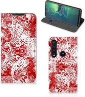 Motorola G8 Plus Mobiel BookCase Angel Skull Red