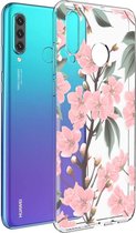 iMoshion Hoesje Geschikt voor Huawei P30 Lite Hoesje Siliconen - iMoshion Design hoesje - Roze / Transparant / Cherry Blossom
