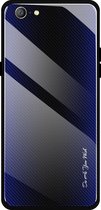 Voor OPPO A57 / A39 Texture Gradient Glass Protective Case (Dark Blue)