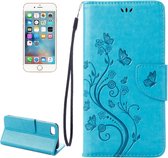 Voor iPhone 8 & 7 geperste bloemen horizontale flip lederen tas met houder & kaartsleuven & portemonnee (blauw)