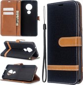 Voor Nokia 6.2 / 7.2 Kleuraanpassing Denim Textuur Horizontaal Flip PU lederen tas met houder & kaartsleuven & portemonnee & draagkoord (zwart)