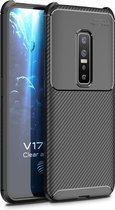 Voor Vivo v17 pro Carbon Fibre Texture Shockproof TPU Case (Zwart)