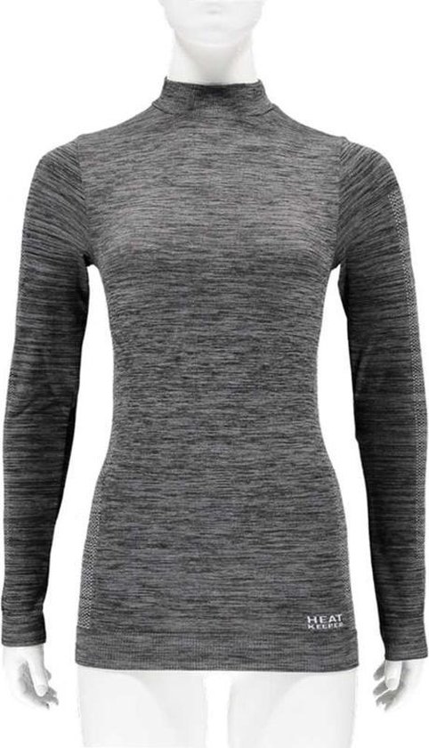 Thermo shirt zwart melange lange mouwen voor dames - Wintersport kleding - Thermokleding - Lange mouw shirt