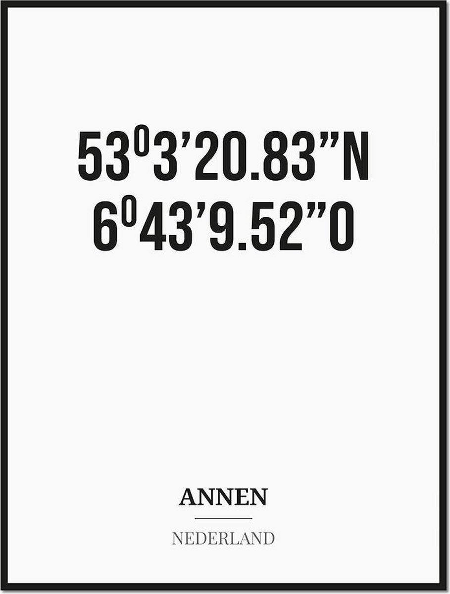 Studio216 Poster/kaart ANNEN met coördinaten zwart, wit