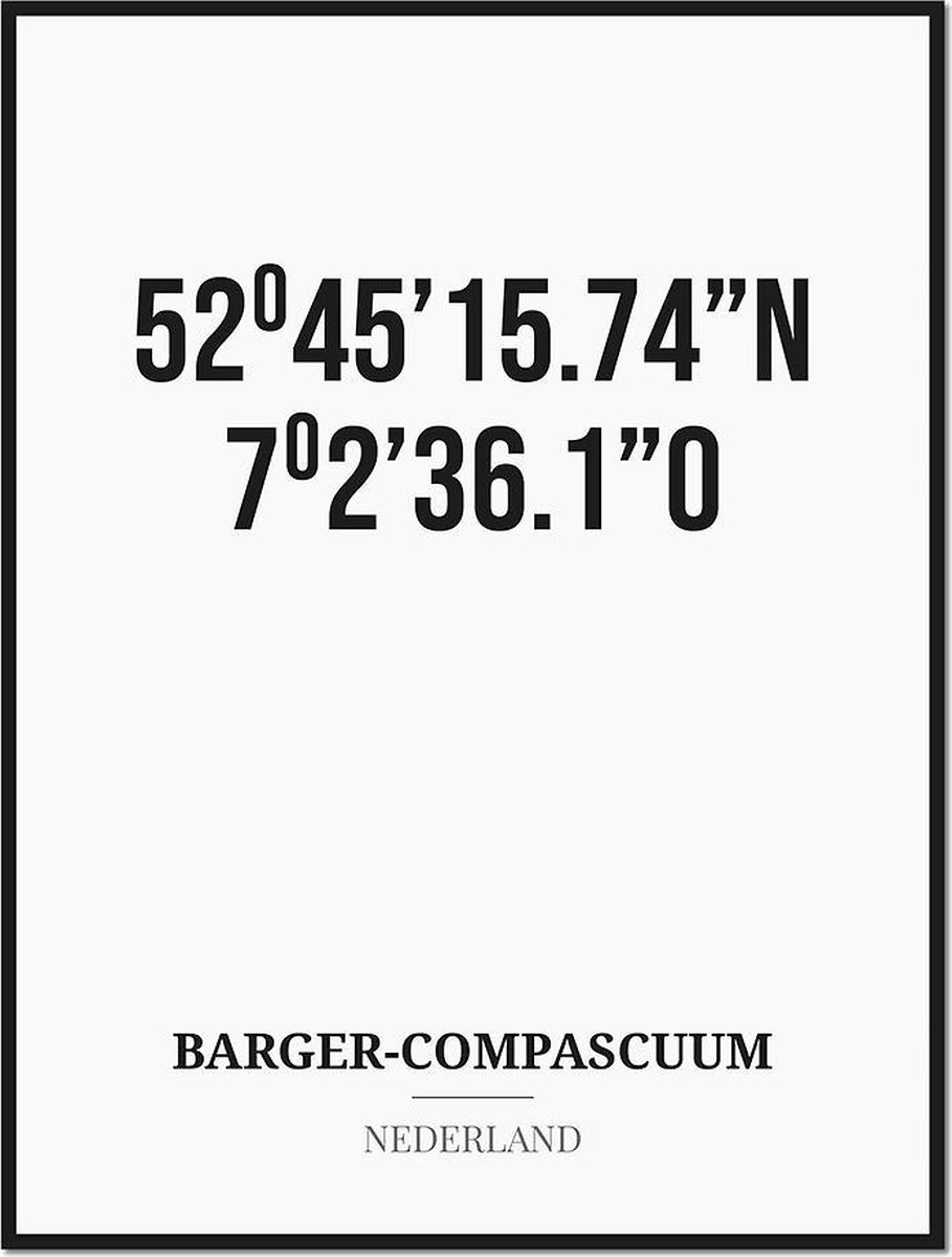 Studio216 Poster/kaart BARGER-COMPASCUUM met coördinaten zwart, wit