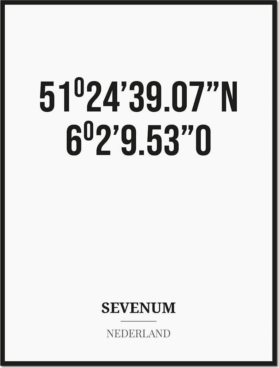 Studio216 Poster/kaart SEVENUM met coördinaten zwart, wit