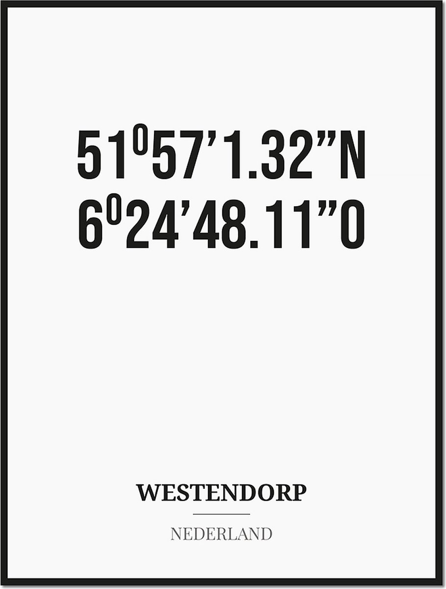 Studio216 Poster/kaart WESTENDORP met coördinaten zwart, wit