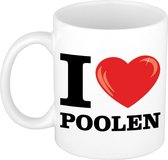 I Love Poolen cadeau mok / beker wit met hartje 300 ml