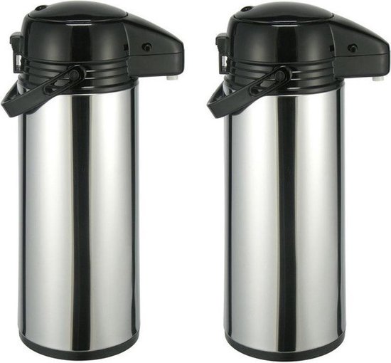 2x Stuks RVS thermosflessen / isoleerkannen met pomp 1,9 liter - Thermosflessen en isoleerkannen voor warme / koude dranken