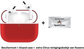 Nuwero – Airpods Pro Case/Hoesje – HOOGWAARDIGE KWALITEIT - Airpods Pro Siliconen - Airpods Pro Cover - Airpods Pro Bescherming - Airpods Case - Geschikt voor Airpods Pro - ROOD  + Nuwero cle